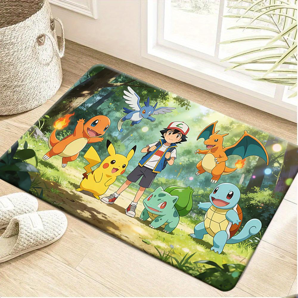 Anime Pokemon Gengar Purple Neon Style Print Non-slip Doormat, Soft Absorbent Floor Rug for Home Decor
