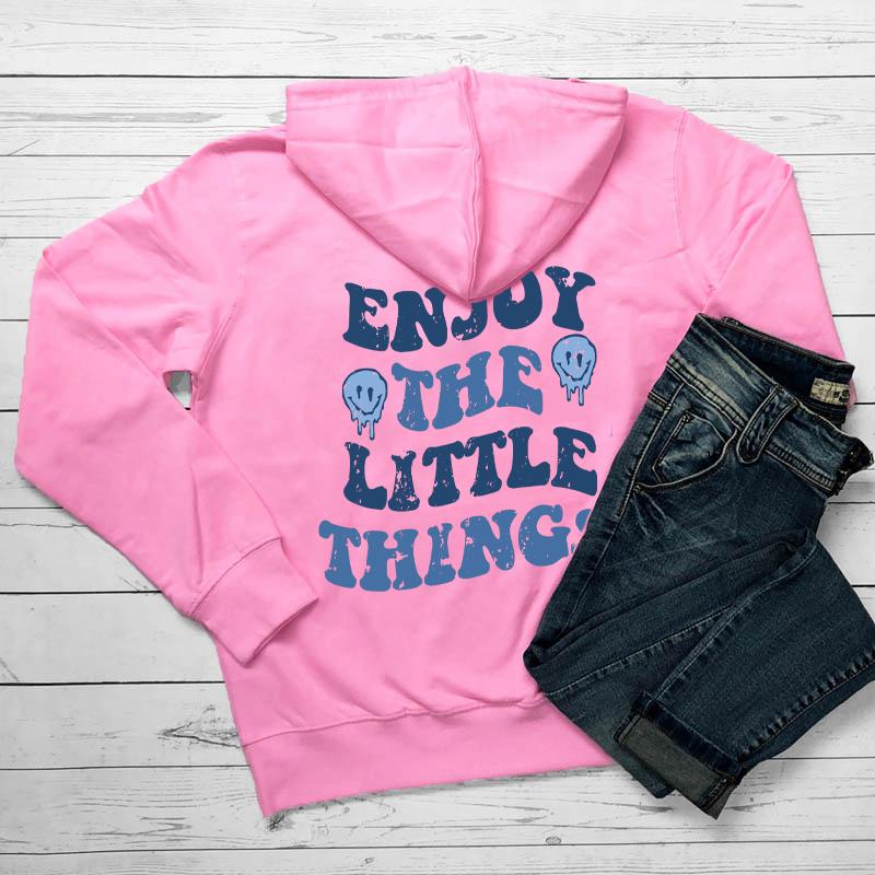 

Цветная женская толстовка с надписью Enjoy The Little Things, модная толстовка с капюшоном и рисунком улыбки, хлопковые толстовки с рисунком 3XL розовый