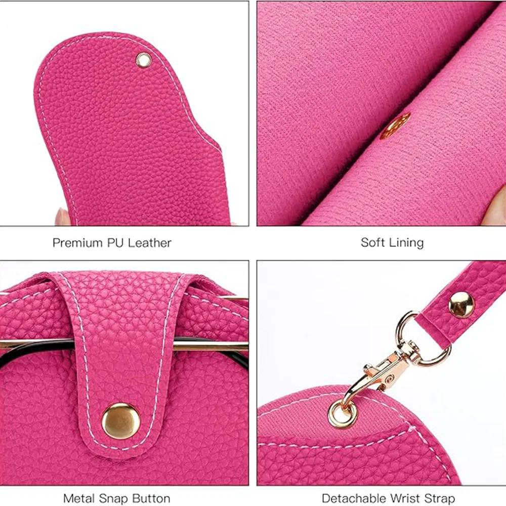 PU Leather Handmade Glasses Bag Sunglasses Case Portable Myopia Protector Simple Hanging Neck Wrist Glasses Storage Box