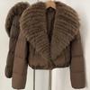 Womens Short Down Coat With Real Fox Fur Collar Lightweight Warm Winter Jacket Urban Commute Casual Wear