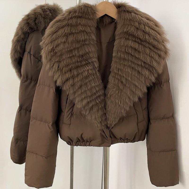 Womens Short Down Coat With Real Fox Fur Collar Lightweight Warm Winter Jacket Urban Commute Casual Wear