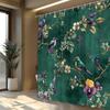 1pc Purple and Yellow Flower Shower Curtain, Polyester Fabric, Digital Illustration, Green and Blue Birds Flowers, White Flowers