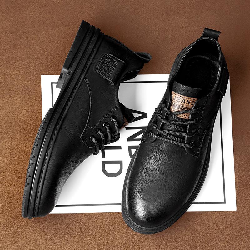 Martin Boots Men's Low-top Small Leather Shoes 2024 Spring and Summer Four Seasons Retro Casual Shoes British Style Heightening Big Head Leather Shoes