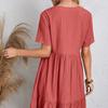 Summer Dress for Women Short Sleeve Pleated V Neck Dress Tiered Swing A Line Dress Casual Flowy Beach