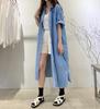 JINJUDUO Denim Slimming Loose Office Long Shirt Short Size M Women's Dress, Cotton, Silhouette, & Casual, Spring, Summer, Fall, Dress, Collar,