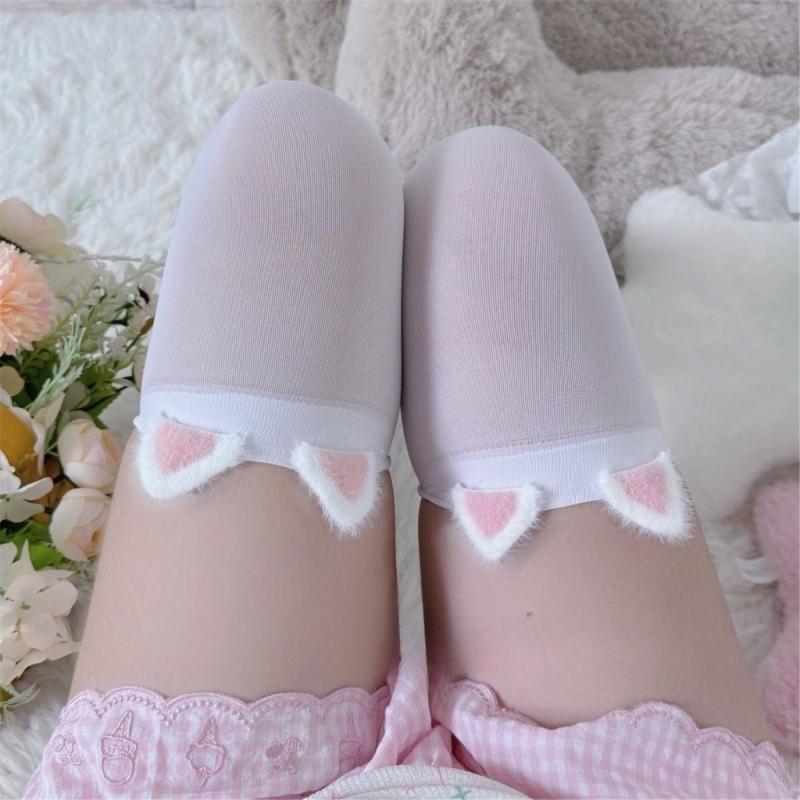 Fashionable Elegant Thigh High Long Stockings for Women Anime Cosplay Cats Rabbit Ears Accent Over Knee Socks Hosiery