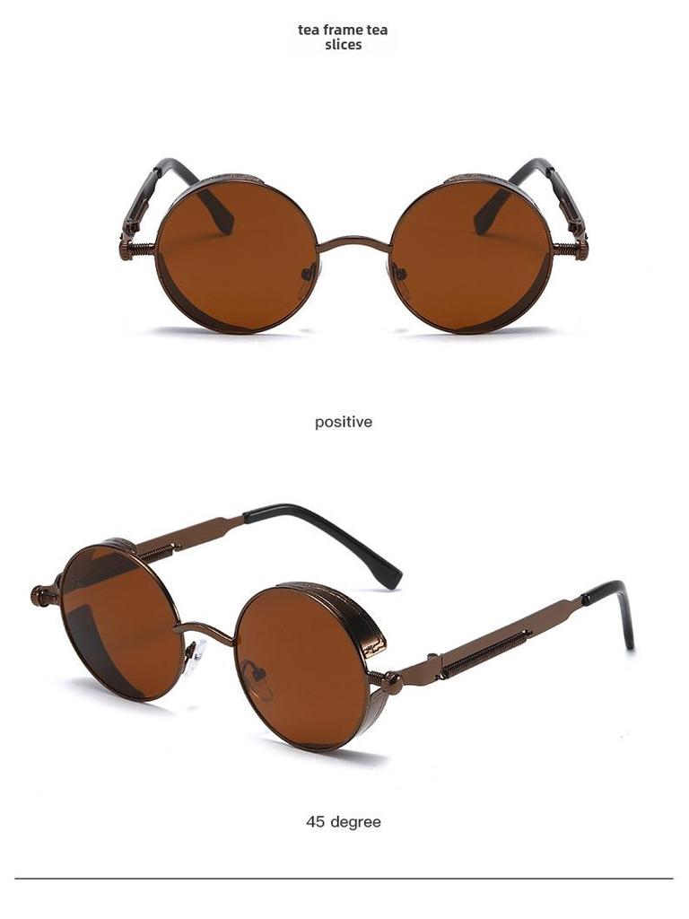 Versatile European-American Steampunk Metal Sunglasses with Spring Legs - Model 58028