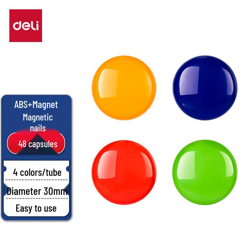 Deli 30mm Colored Magnetic Push Pins, 48-Pack