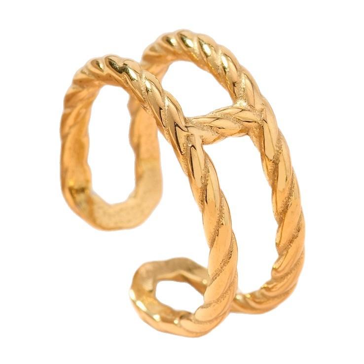 New Stainless Steel Ring Hydraulic Hollow Stacking Ring Fashion Vacuum Electroplated 18k Gold Titanium Steel Jewelry