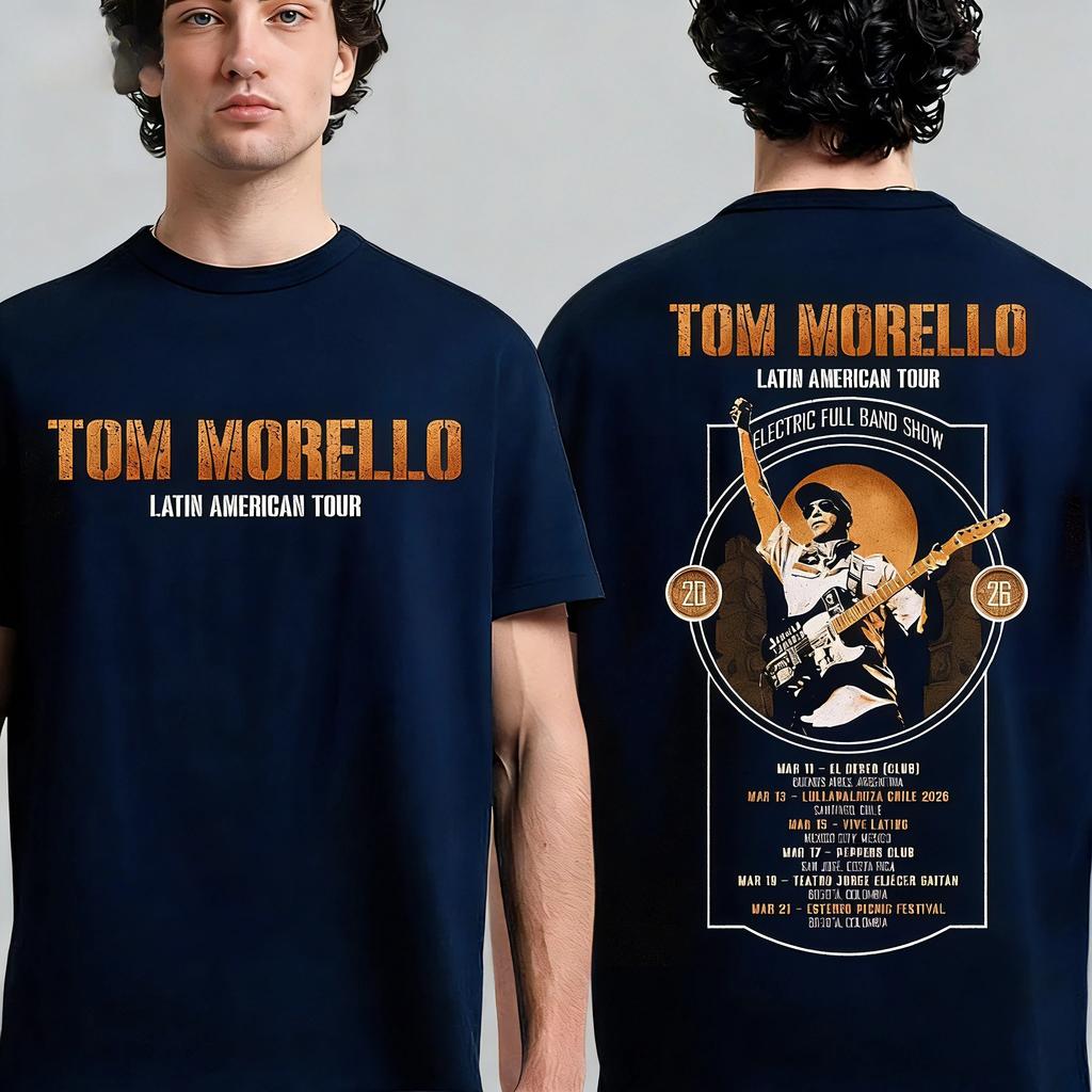 T-shirt Tom Morello Tour Latinoamericano 2026 Merchandising Band Concerti Comoda Retro alla Moda Traspirante T-Shirt