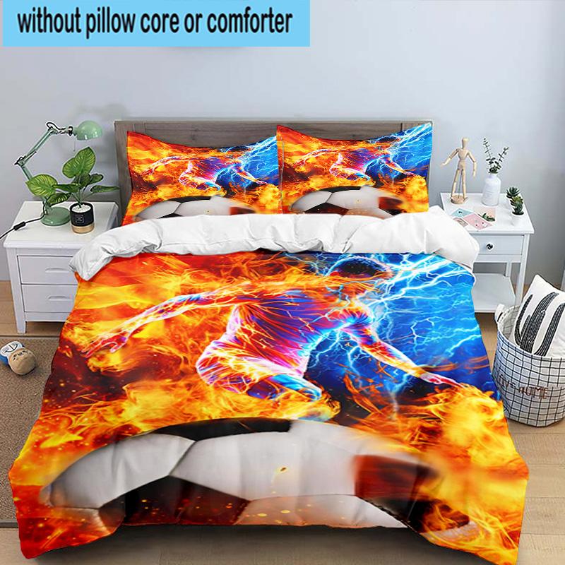 3PCS Football Player In Flames 3pcs Bedding,Including 3PCS Duvet Cover And 2pcs Pillowcases Perfect for Christmas,Ideal for Bedroom, Dormitory