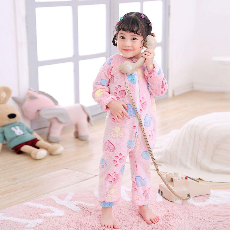 Kids Onesie Boys Girls Long Sleeve Flannel Pajamas Children Winter Cartoon Pyjama Baby Sleepwear 1-4 Years Sleeping Bag