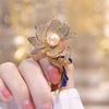 Bo Xin Yun Zircon Lotus Brooch with Freshwater Pearl & Enamel for Weddings