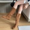 Herbst hohe Röhrenmode Stiefel hoher Absatz hohl innere Höhenerhöhung dicker Absatz runde Spitze Samt einzelne Röhre Stiefel