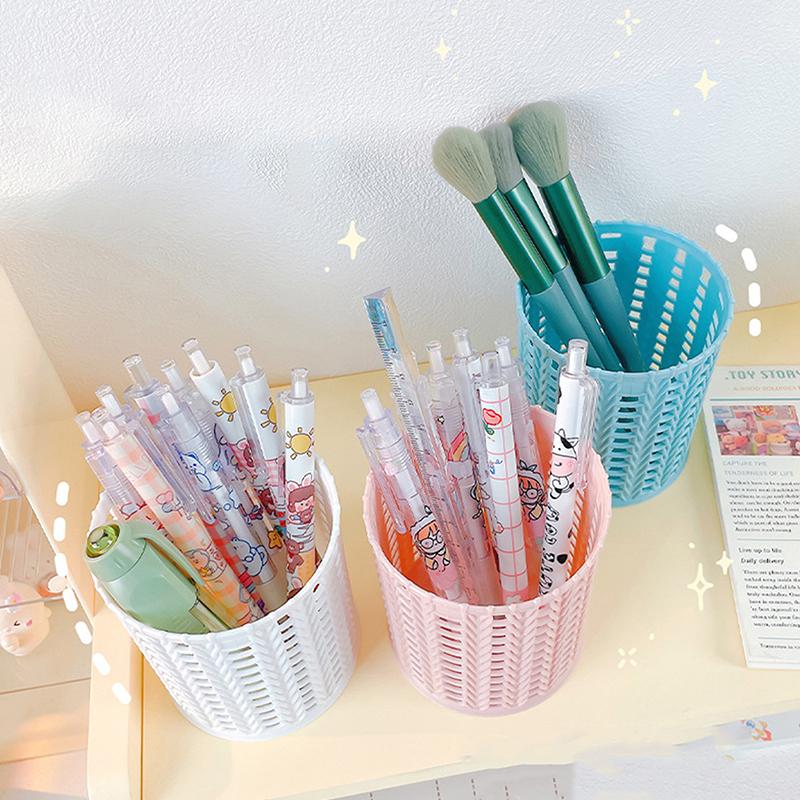 Creative Rattan Plastic Pen Holder Multi-Functional Hollow Boxes Desktop Office Stationery Bucket Pencil Container Storage Box