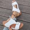 Summer New Wedge Heel Belt Buckle Solid Color Round Head One-word Women's Large Size Cool Slippers