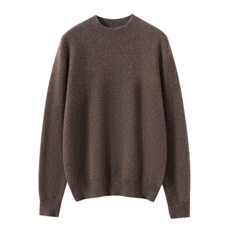 Women's 100% Cashmere Pullover Sweater, Half-High Collar, Long Sleeve, Thick Knit, Autumn/Winter Style.