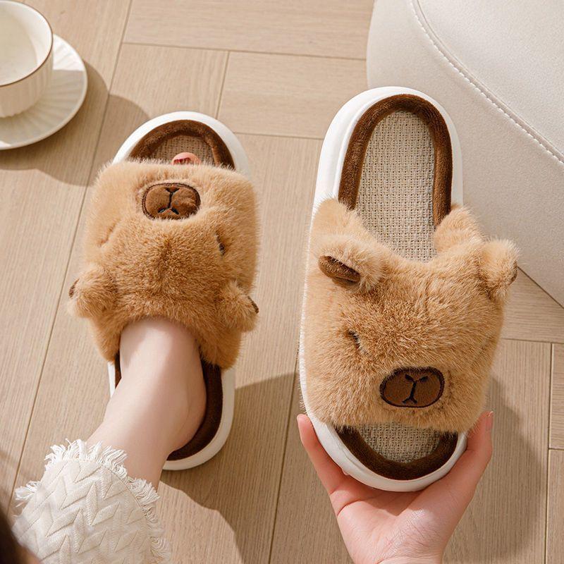 Spring and Autumn New Indoor Floor Four Seasons Cotton and Linen Thickened Linen Opening Slippers Cartoon