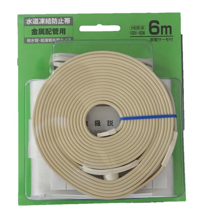 

SANSEI Electric Water Pipe Freeze Prevention Tape, for Metal Pipes, Water Supply and Hot Water Pipe Compatible Type, HCE-6 BP, 6m