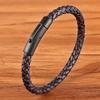 New Classic Style Men Leather Bracelet Simple Black Stainless Steel Button Neutral Accessories Hand-woven Jewelry Gifts