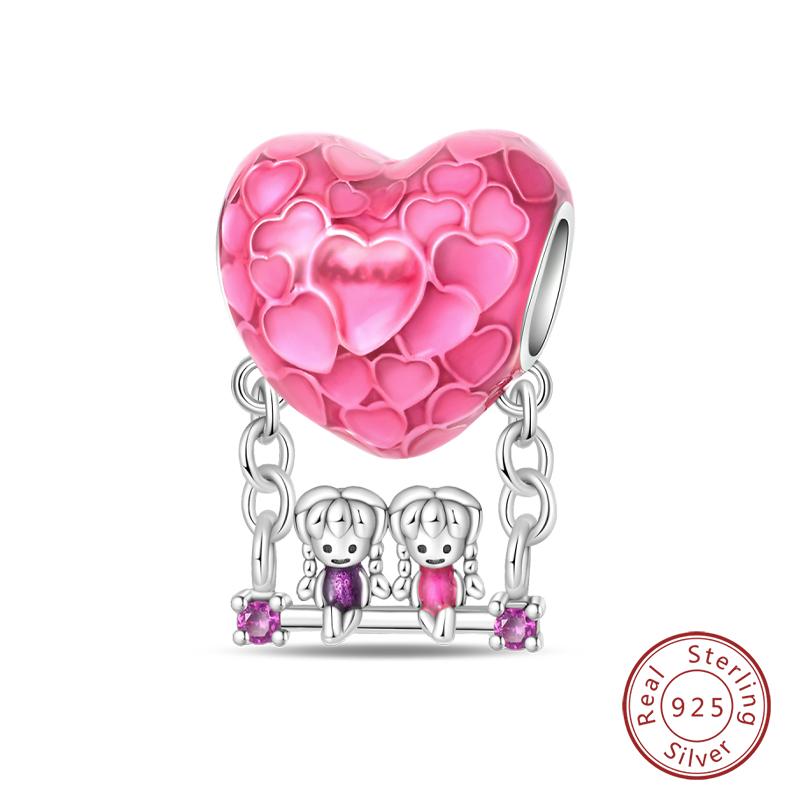 Real Copper Pink Series Heart Charms Beads Fit Qikaola Original Bracelets Diy Mother'S Day Jewelry Gift For Mom