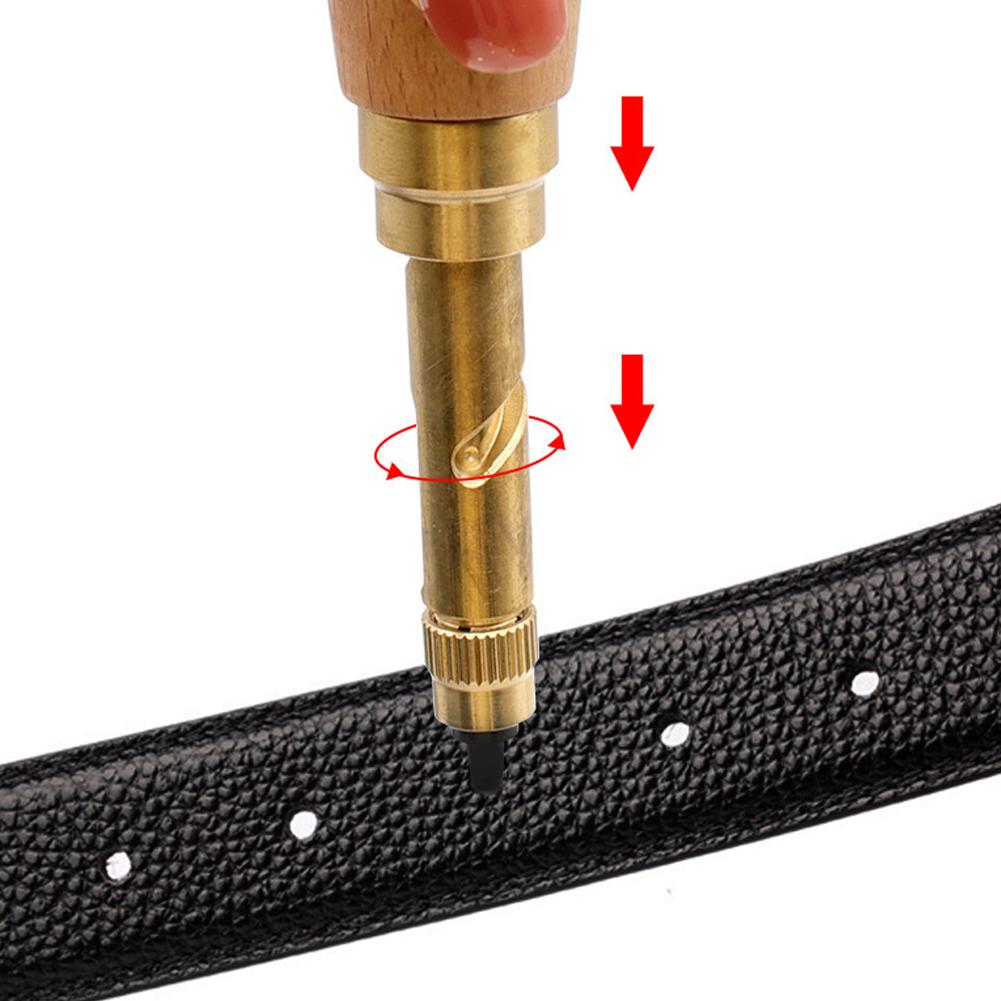 Leather Hole Punching Tool Automatic Puncher with Wooden Handle Hollow Hole Punch with 6 Tips for Leather Belt, Bag, Wristband