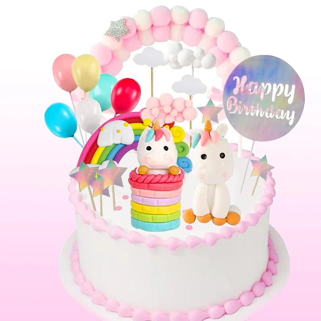 Rainbow Unicorn Birthday Cake Toppers, 26 Count