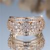 Luxury Female Small White Round Zircon Stone Ring Yellow Gold Color Elegant Gift Wedding Jewelry For Women