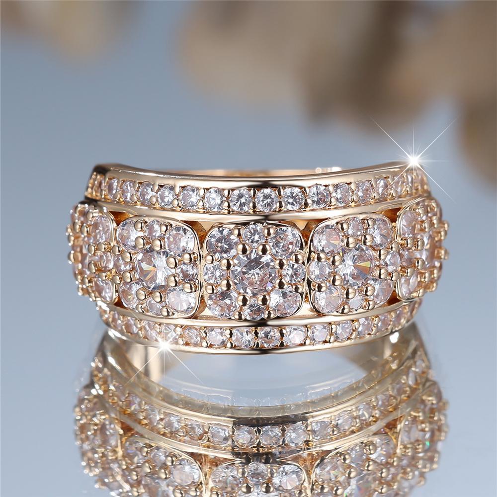 Luxury Female Small White Round Zircon Stone Ring Yellow Gold Color Elegant Gift Wedding Jewelry For Women