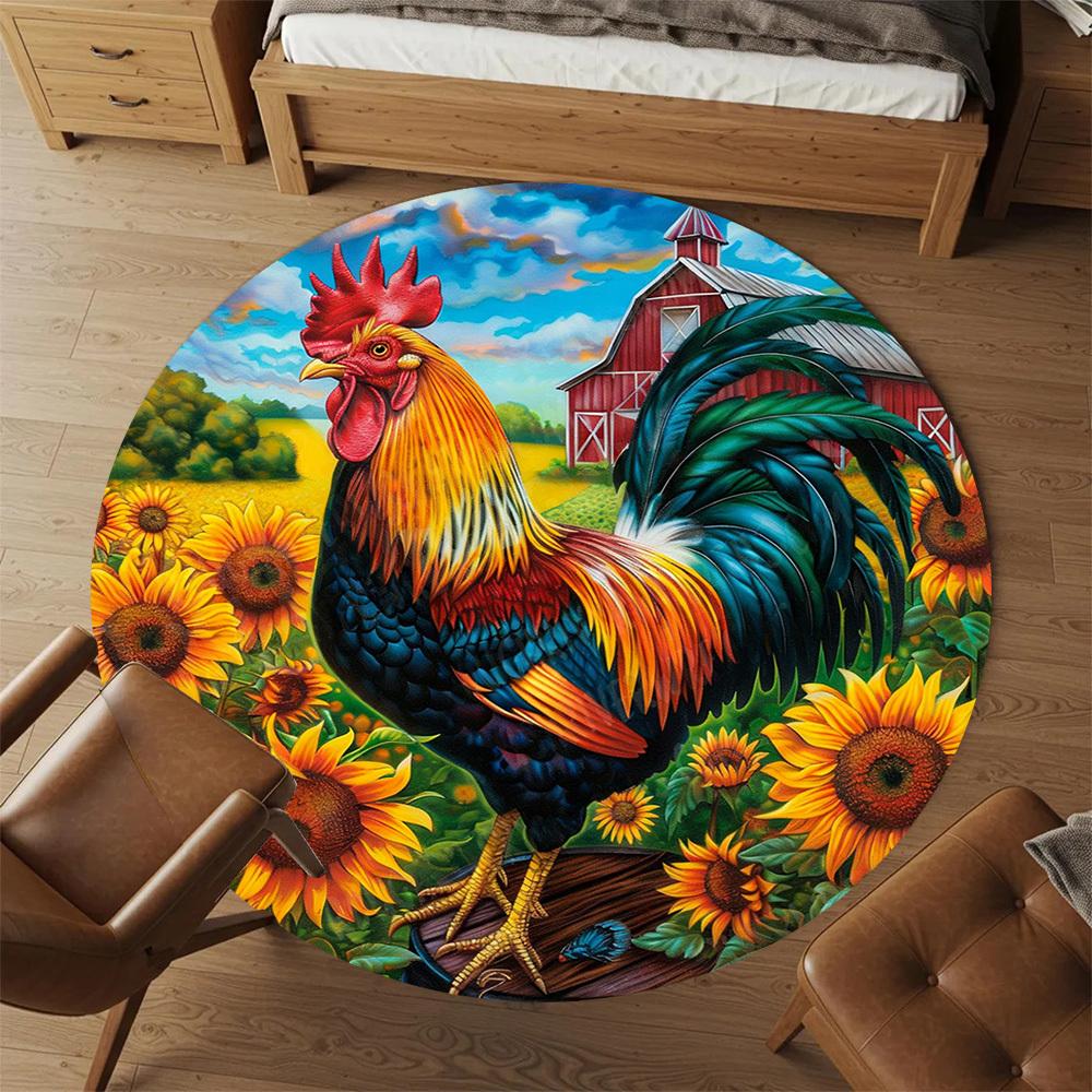 1PC rooster sunflowers Office Round Area Rug, Under Office Chairs Bedroom Living Room Home Decor, Carpet for Office -1110040
