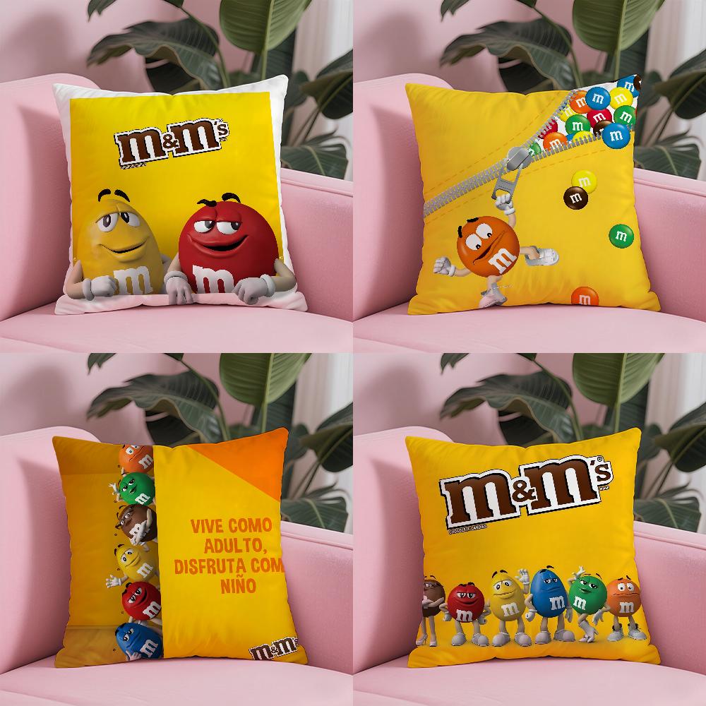 Mode M&M's Schokoladenbonbon Meme Kissenbezug Hausstaubmilbenabweisender Kissenbezug Unsichtbarer Reißverschluss Seidig kurzer Plüsch Sofakissenbezug