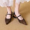 Leopard Women Mary Jane Shoes Pointed Toe Heeled Shoes Woman Sandals 2025 Summer Sexy Dress Chunky Shoes Shallow Pumps De Mujer