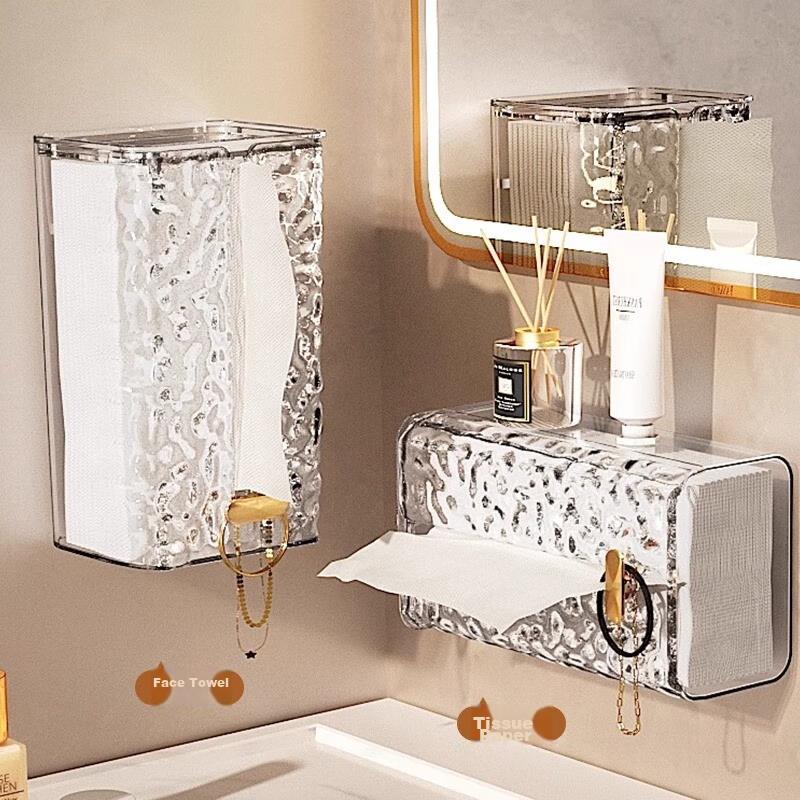 Glacier Pattern Tissue Box, Facial Tissue Storage Box, Wall-Mounted Tissue Holder, No Drilling Required, Luxury Bathroom Kitchen Paper Towel Dispenser