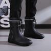 Premium Unisex Waterproof Rain Boots, New Cuff Design, Short/Mid-Calf Length, Drawstring Closure, Non-Slip Rubber Sole.