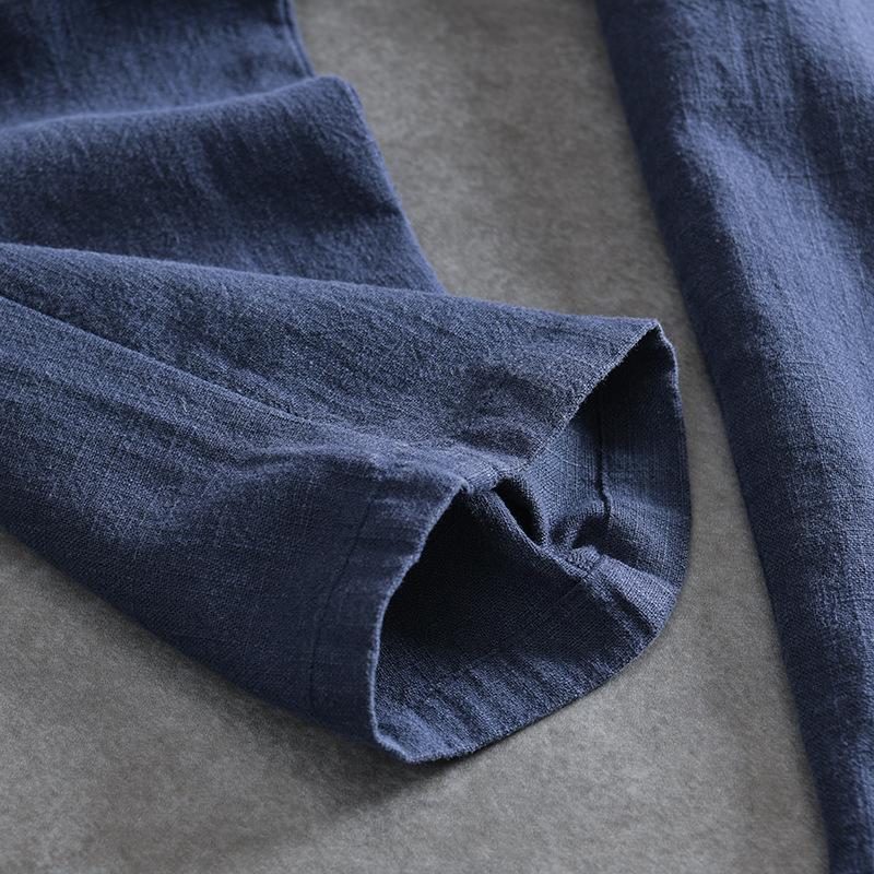 DuPont Fabric Pánské letní prodyšné bavlněné a lněné elastické kalhoty s rovnými nohavicemi