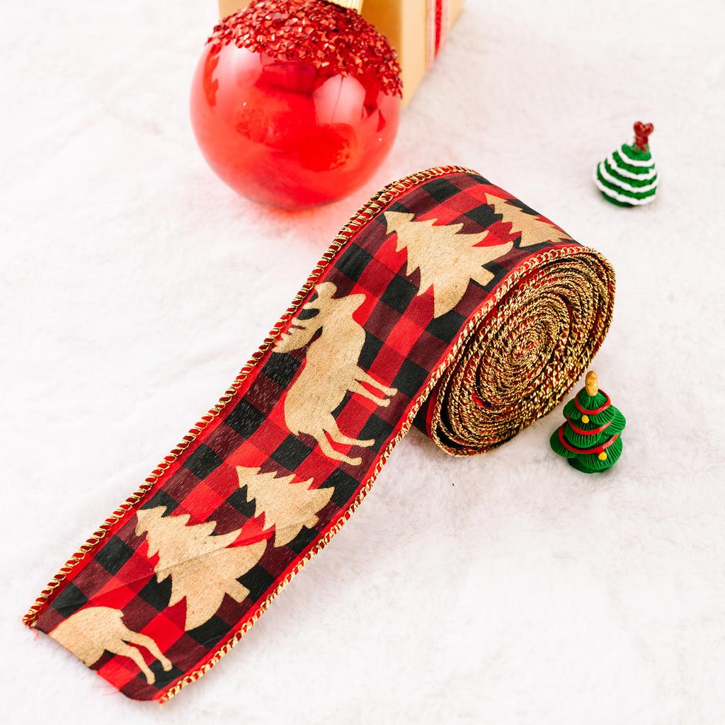 

Charming Christmas Themed Cartoon Print Burlap Ribbon Ideal For Creative Decorations Holiday Christmas I Red Black Check