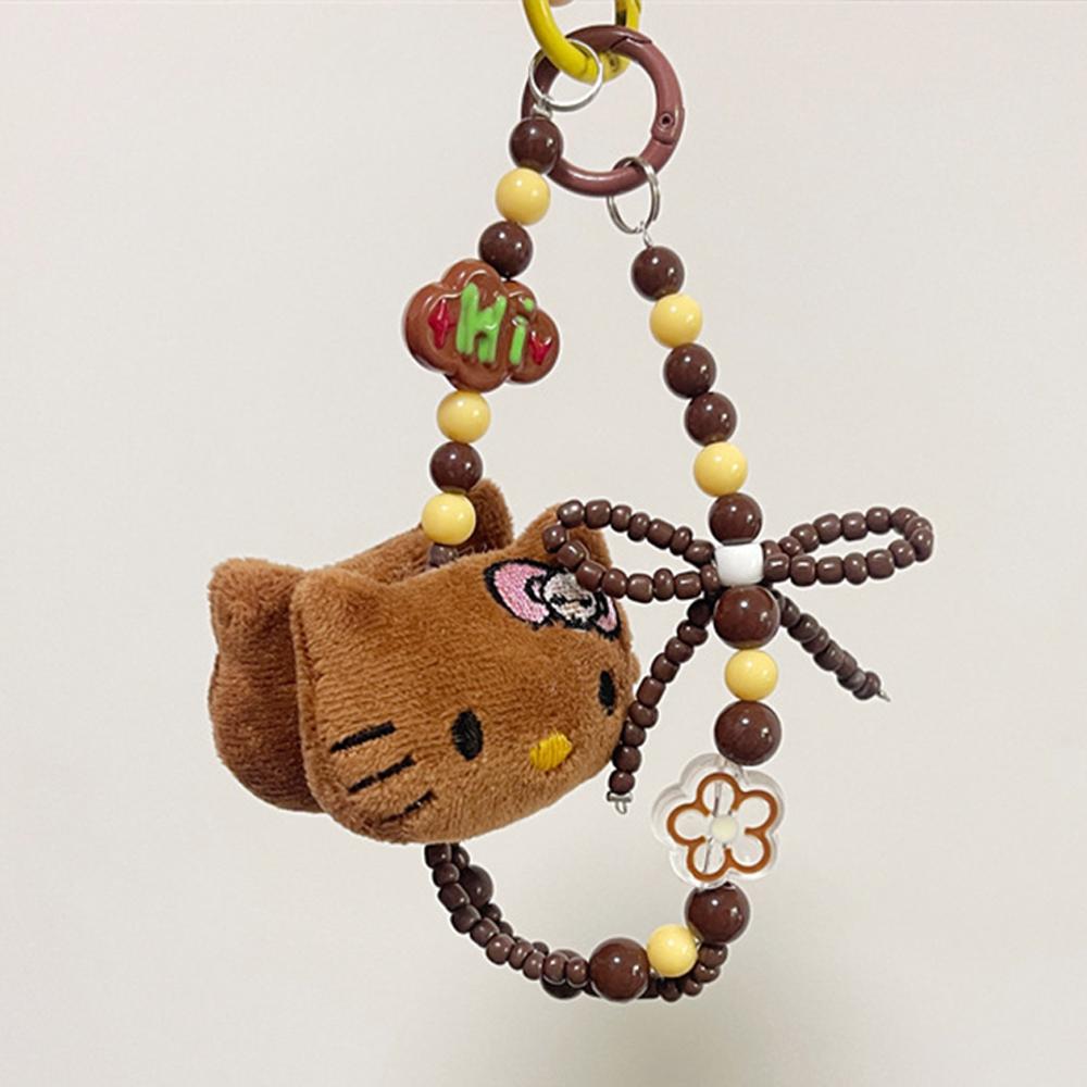 Sanrio Colorful Beaded Keychain Hello Kitty Kawaii Cartoon Plush Phone Strap Wrist Strap Backpack Hanging Decoration Gifts