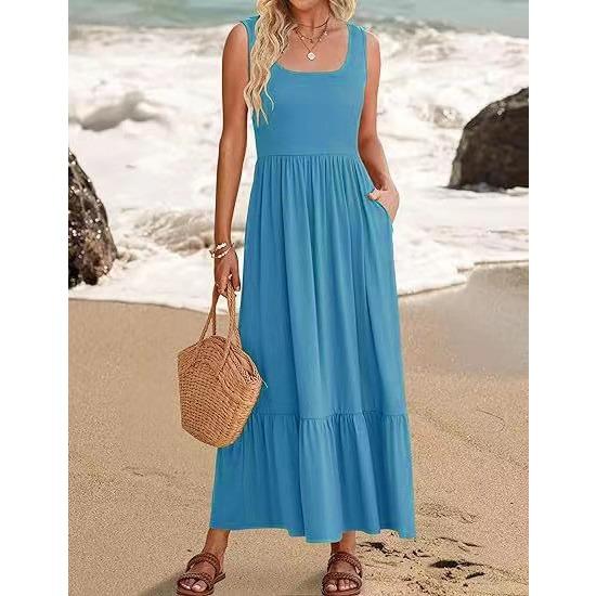 

IHUASU Женское плиссированное платье-мешок с квадратным воротником и большими распашными рукавами, женское XL королевский синий