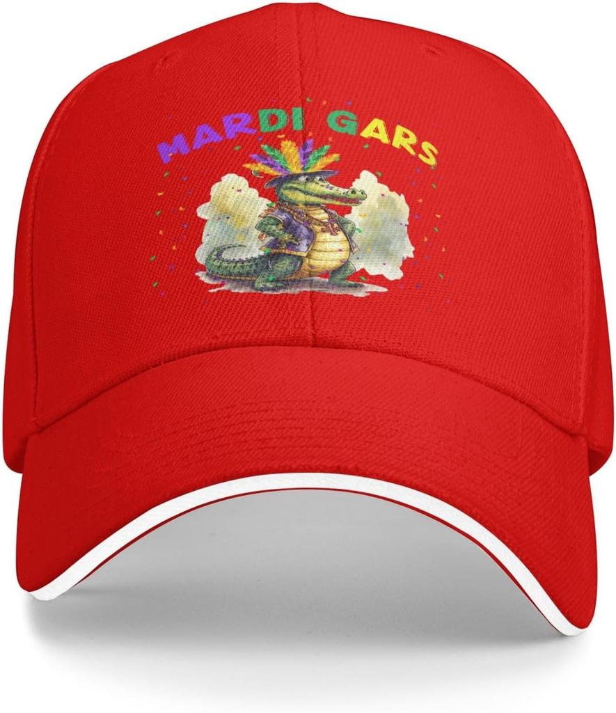 Mardi Gras Gator Baseball Cap Polyester Adjustable Unisex Casual Print Hat for Adults