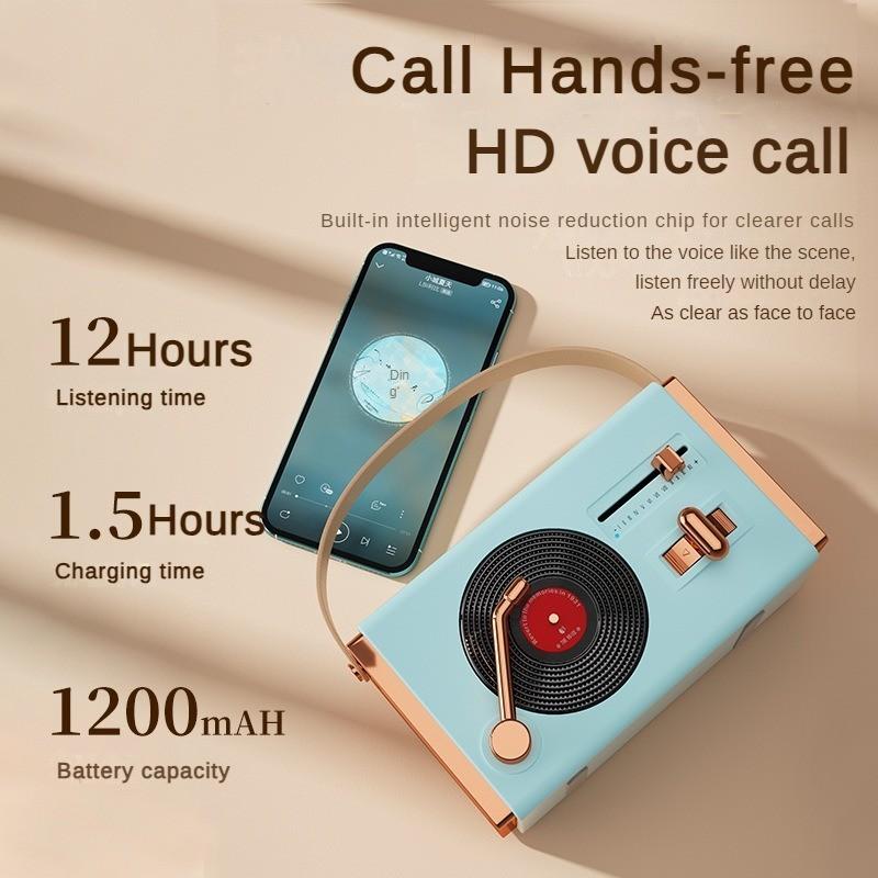 New Retro Bluetooth Speaker Multi Functional 360 ° Panoramic Sound Effect Compact Record Player Audio System for Mobile Phones Computers Desktops 5W