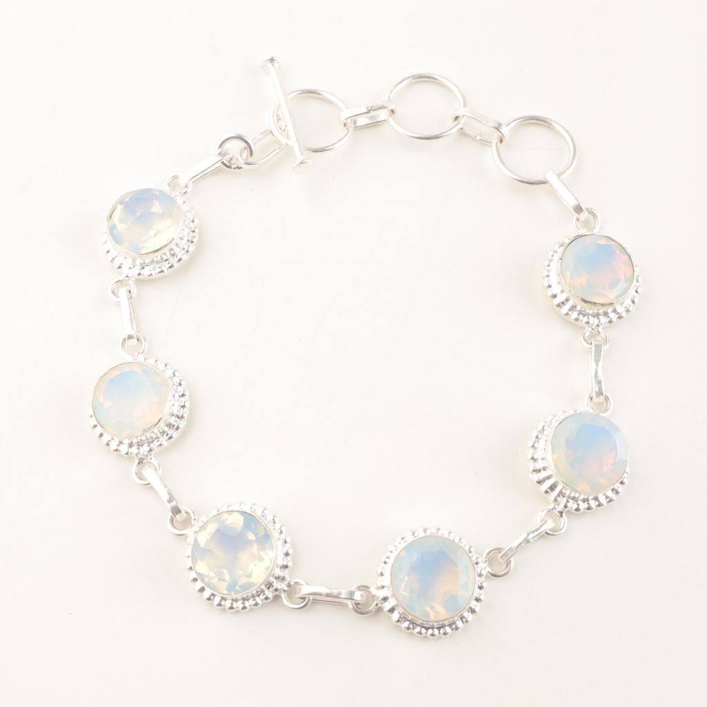 Milky Opal Gemstone 925 Sterling Silver Jewelry Handmade Bracelet Birthday Gift RB-9-14
