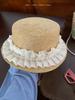 DIY bow flat top sunscreen straw hat women's retro pearl design vacation seaside beach sunshade summer