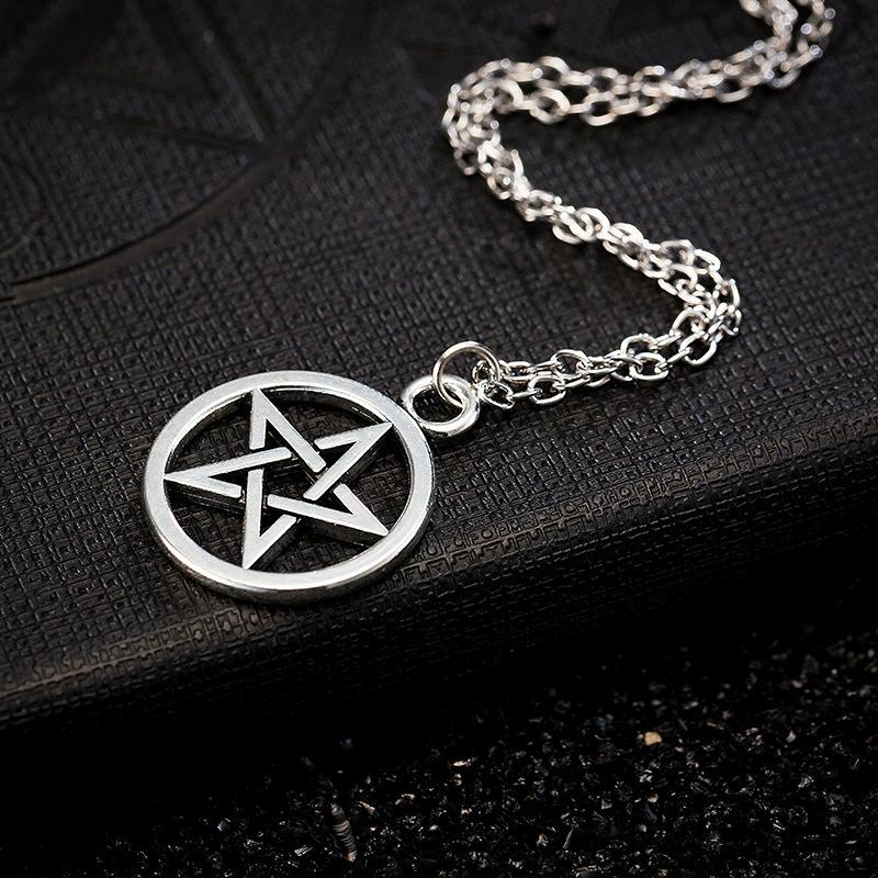 Collier punk pentagramme inversé pour homme, chaîne cubaine en acier inoxydable, ras du cou, bijoux Satan Satan