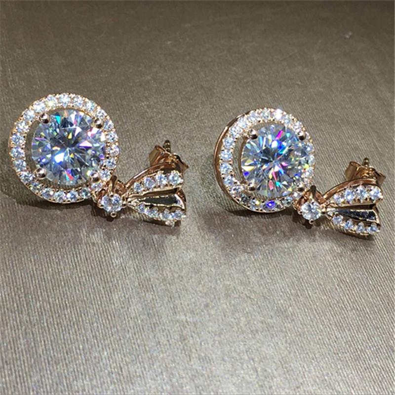 New Sweet Small Round Earrings Design White Zircon Earrings Silver Bow Earrings For Women Jewelry Gift