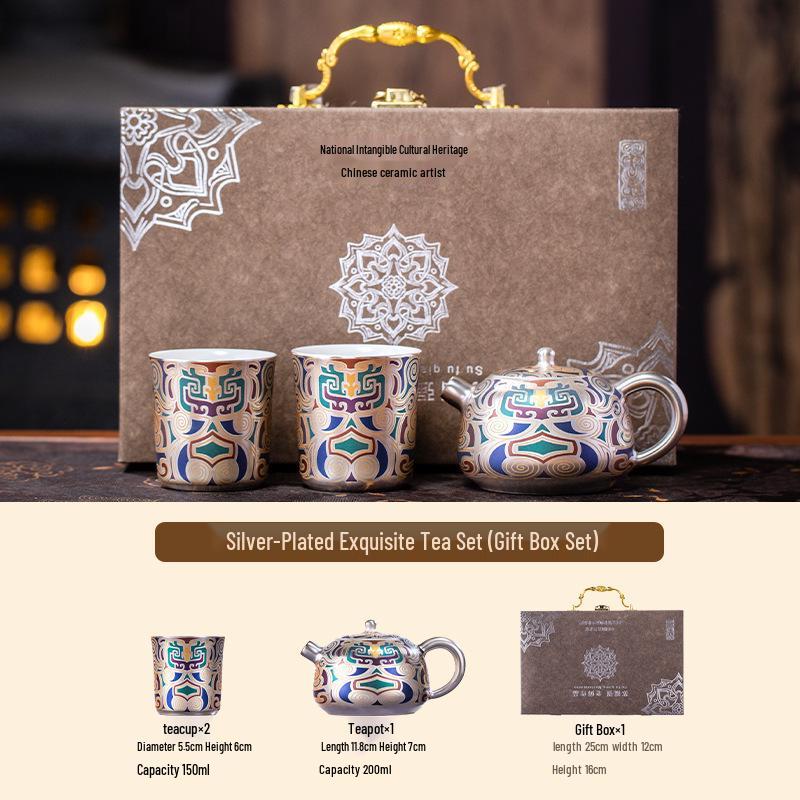 Dunhuang Gilded Silver Tea Set: Perfect Gift for Elders, Teachers, Corporate Events, or International Souvenirs.