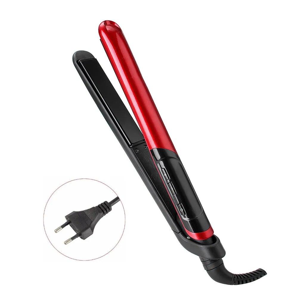 

2 в 1 утюжок для волос, электрическая щипцы для завивки волос, гофрированный светодиодный дисплей, профессиональный выпрямитель для волос, бигуди, утюжок для завивки волос EU красный