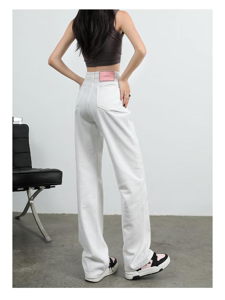 Women's High Waist Wide Leg White Jeans - Small Size, Slimming, Floor-Length