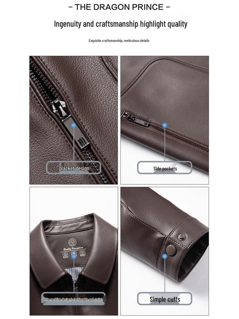 2026 Spring Men's Casual Sheepskin Leather Jacket with Stand-up Collar