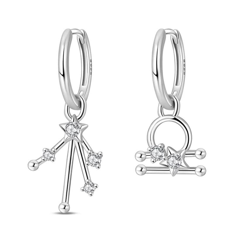 12 Constellation Series Earrings 925 Sterling Silver Women 2025 Zircon Ear Studs Sparkling Pave Hoop Earring Jewelry Gift