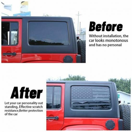 Exterior Rear Window Decor Sticker Decals for Wrangler JK 2011-17 Black US Flag